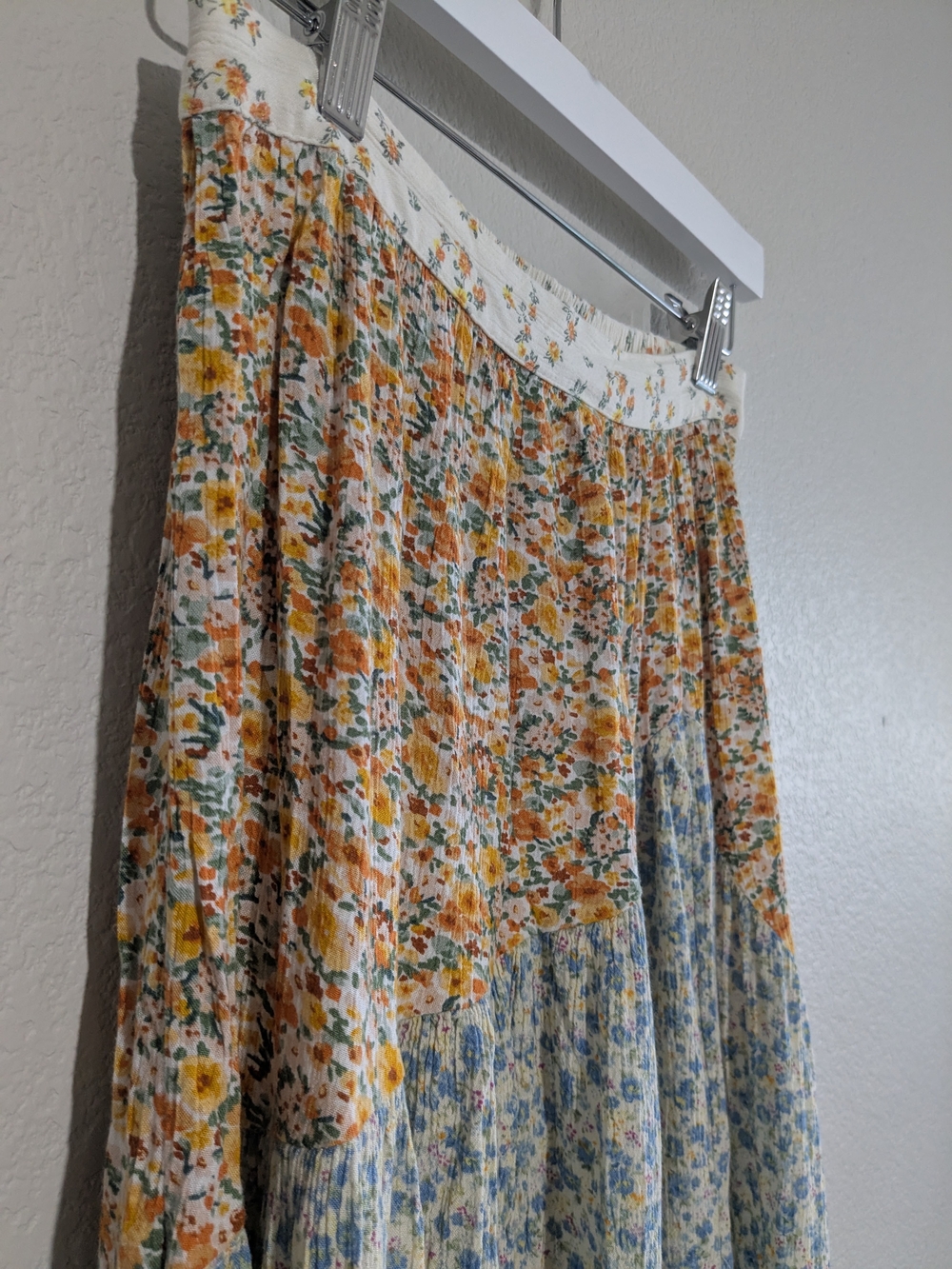 American Eagle Outfitters Boho Patchwork Floral Maxi Skirt Blue, Cream & Mustard - Picture 5 of 16